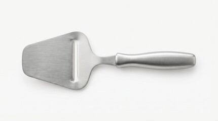 Fototapeta premium Close-up of stainless steel cheese plane with wooden handle on white background