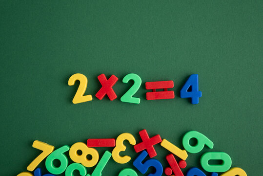 Children learning multiplication with colorful numbers back to school