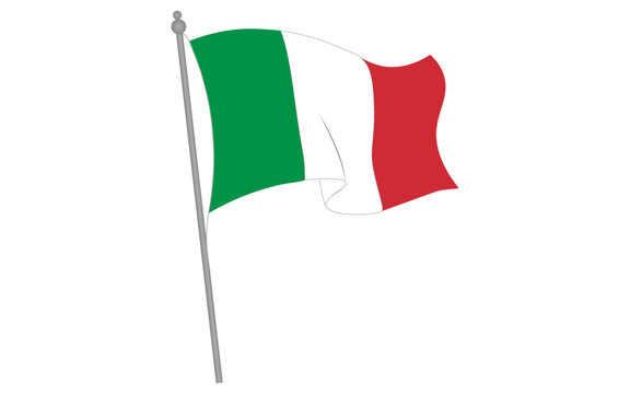 Waving flag of Italy on a flagpole isolated on white background