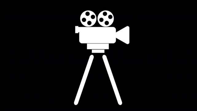 filming camera icon symbol simple white outline film camera shape silhouette with two film reels that start  4K film & television themed animation symbol isolated with alpha channel