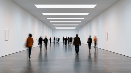 Fototapeta premium People gathering in an art gallery center, cultural community and exhibition concept, with copy space
