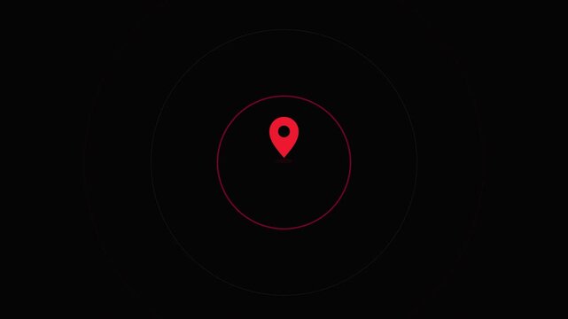 location map pin icon on red radial ripple background