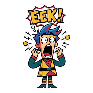 Shocked cartoon character screaming eek in pop art comic style