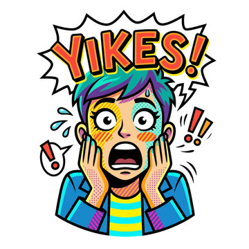 Shocked Person Expression with Yikes Text Pop Art Vector Illustration