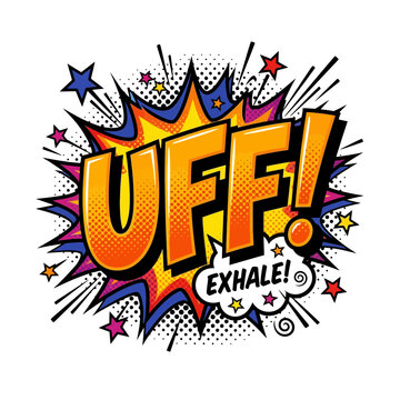 Pop Art Comic Style UFF Exclamation with Stars and Halftone