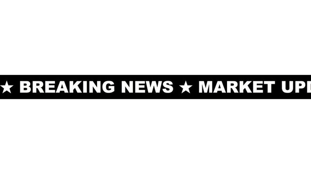 Breaking news market update lower third banner animation on 4k white background, broadcast