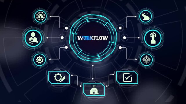 Streamlining business tasks via an automated workflow dashboard containing interactive circular menu rings and status metrics