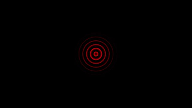 Pulsing red concentric circles motion background, abstract neon ripple effect pulse