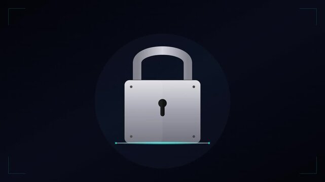 locking metal padlock icon with scanning laser line