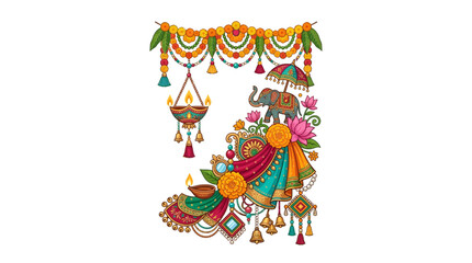 Fototapeta premium Festive Decorative Illustration with Elephant and Floral Ornaments