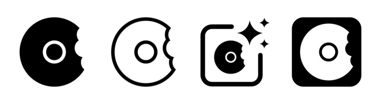 Black bitten donut icon isolated on transparent background PNG vector illustration