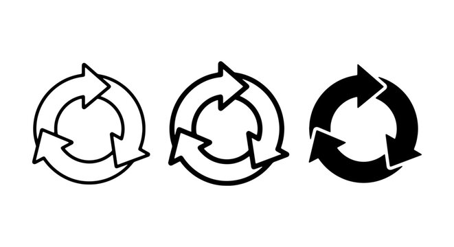 Recycle Arrows Icons, Circular Flow Symbols, Refresh Loop Vector Graphics