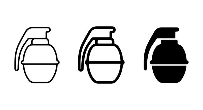 Grenade Icons, Military Weapon Symbols, Explosive Device Graphics, Vector Set