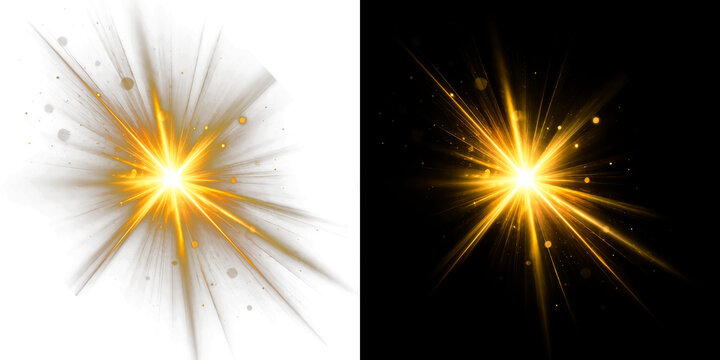 Golden Radiant Starburst Light PNG with Transparent Background, Brilliant Lens Flare Explosion, Luxury Glowing Spark Effect, Premium Isolated Graphic Overlay