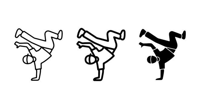 Breakdancing Icon Set, Hip Hop Dancer Silhouette, Urban Dance Moves, Vector Graphics