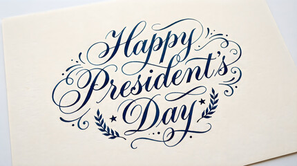 Elegant calligraphy 'happy president's day' greeting on cream paper