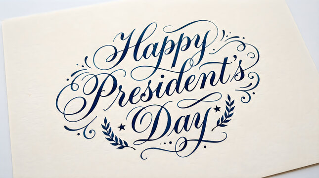 Elegant calligraphy 'happy president's day' greeting on cream paper