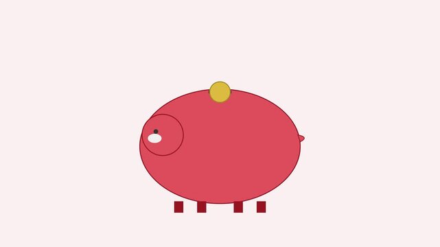 Minimalist piggy bank animation saving gold coin for financial growth and investment success 4k saving money