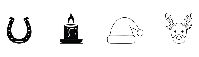 Christmas icons including horseshoe candle santa hat and reindeer © desinax