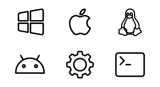 Operating System Icons: Windows, Apple, Linux, Android, Settings, Terminal