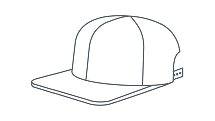 Fototapeta premium Detailed Line Art Illustration of Baseball Cap with Stitching, Side View Vector Icon Showing Cap Structure, Crown Panels and Adjustable Strap, Summer Fashion Accessory for Graphic Design Projects