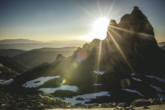 Ameal de Pablo, 2509 m, backlit at sunrise, Sierra de Gredos, &Aacute;vila, Spain