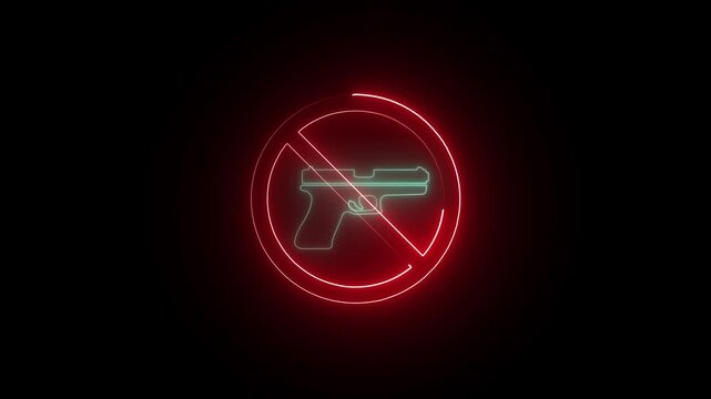 No weapon allowed icon, simple forbidden gun symbol. Gun and red cross symbol animation.