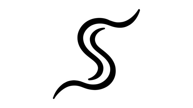Minimalist vector icon of a single curved flame shape in bold black line art, symbolizing fire and intense heat energy during summer months. Simple scalable weather illustration for climate design