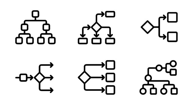 Flowchart Icons Set, Organization Charts, Process Diagrams, Decision Trees, Workflow Graphics, Vector Elements
