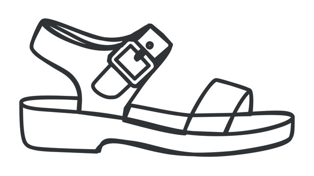 Clean outlined vector icon of a buckled summer sandal in side view, flat footwear illustration for beach holidays, resort outfits, travel essentials, casual walking and warm weather style