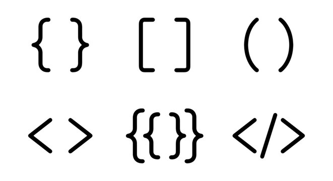 Programming Brackets and Symbols, Code Syntax Elements, Web Development Icons, Digital Design Assets