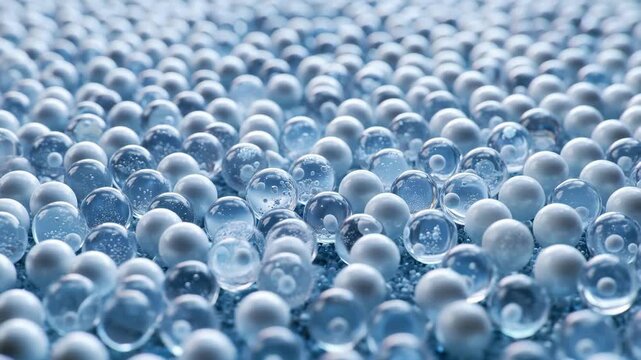 Blue glass bead pearl macro closeup . shiny glass pearl spheres soft blue calm texture