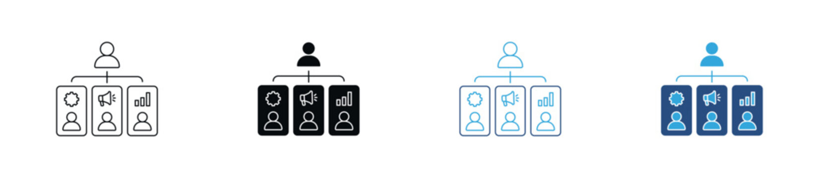 Delegation Icon Set. Task Assignment, Team Management, Workflow Distribution and Leadership Symbols. Vector Illustration.
