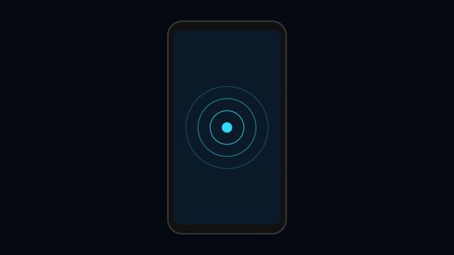 Smartphone screen with pulsing blue signal waves animation for digital communication and connectivity concepts 4k