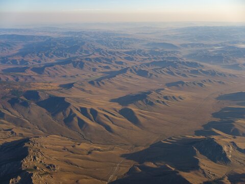 Mountains and valleys, aerial view, T&ouml;w Aimag, T&ouml;w Province, Central Mongolia, Mongolia