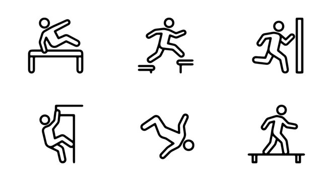 Parkour Icons Set: Urban Athletes, Extreme Sports, Dynamic Movement, Action Figures
