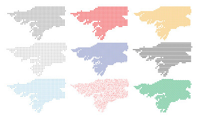 Artistic collection of Guinea Bissau maps rendered in nine creative grid style icons. © MstMinara