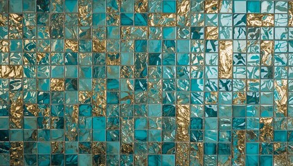Fototapeta premium Colorful Mosaic Wall Made of Small Tiles in Various Shades and Shapes in Indoor Space