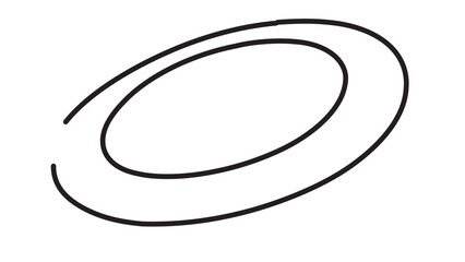 Obraz premium Minimalist black line vector icon of a flying disc in motion, clean curved strokes on white background, simple outdoor recreation illustration for frisbee games, sport signage, apps, and badges