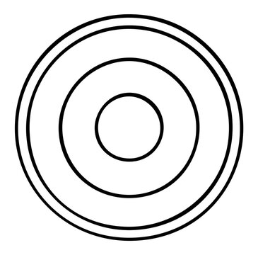 Clean concentric target vector icon and outdoor recreation illustration with bold black rings on white background, simple bullseye graphic for throwing practice, accuracy games, and sport apps