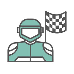 Obraz premium Racer with Flag Icon, Racing Symbol on Black