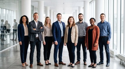 Fototapeta premium Group portrait of a diverse corporate team smiling in a modern office