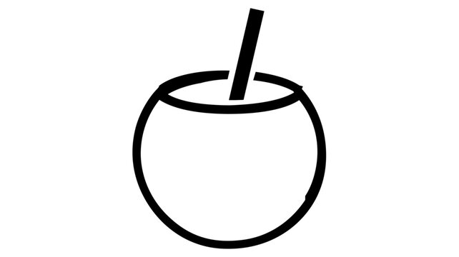 Simple clean flat vector line icon of a coconut cocktail for tropical beverage lists, beach events, hospitality branding, and holiday illustrations.