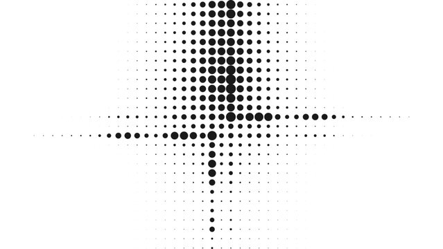 Geometric halftone cross pattern made from circular dots on white background design