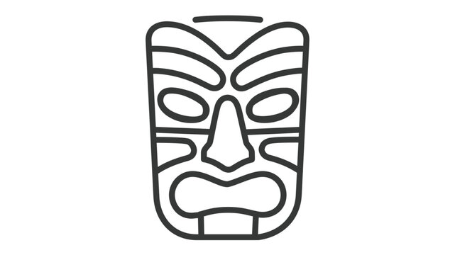 Minimalist tiki mask clean flat vector line icon for luau invitations, Polynesian culture events, tropical bar menus, or island party branding.