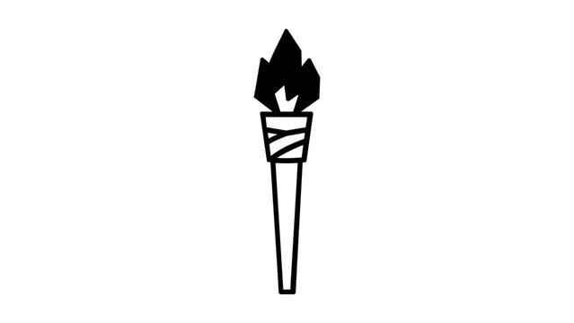 A clean flat vector line icon of a burning tiki torch, suited for tropical wedding stationery, island tours, festive banners, and outdoor wayfinding.