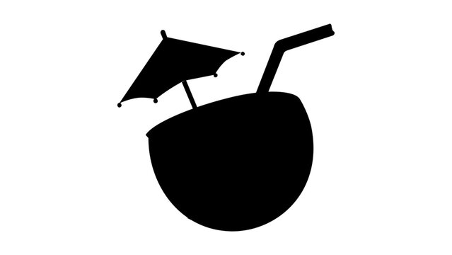 Minimalist coconut cocktail clean flat vector line icon for tiki bar signs, vacation apps, poolside menus, and refreshing summer promotions.
