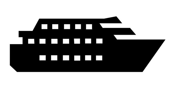 Clean flat vector line icon of a cruise ship for vacation booking sites, ocean travel guides, itinerary maps, and tourism interfaces.