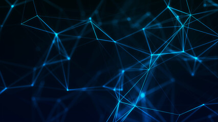 Abstract digital network of glowing nodes and connecting lines. Technological context. Network connection structure. Interweaving effect. Vector illustration © Anna