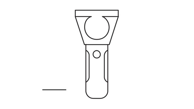 Clean flat vector line icon of a handheld flashlight with a focused beam, useful for camping gear, emergency kits, and safety app interfaces.